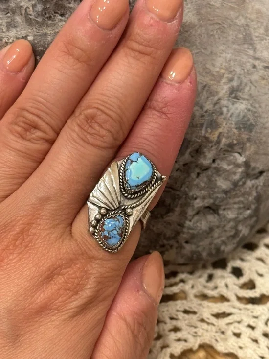 GOLDEN HILLS TURQUOISE 925 STERLING SILVER ADJUSTABLE RING - Picture 11 of 17